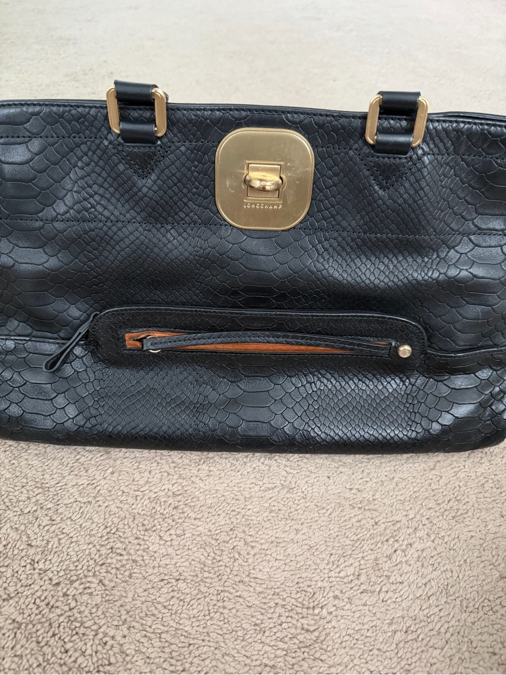 Longchamp Gatsby Python-Embossed Leather Handbag - Picture 3 of 9